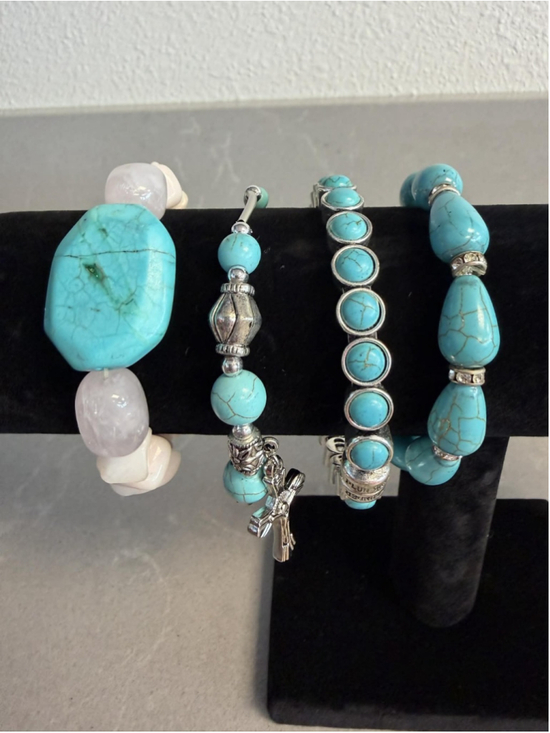Unbranded Jewelry - Turquoise Bracelet Lot 4pc Plunder Silver Tone Beaded Boho Southwestern Set